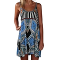 Boho zomerjurk met geometrische print, verstelbare bandjes en een A-lijn silhouet - S / Blauw