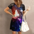 Detail of lace patchwork sleeves and butterfly print on summer gradient dress - 渐变蝴蝶(6号色)