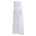 Elegantes weißes ärmelloses Maxikleid mit Faltendesign und seitlicher Metallschnalle - S / Weiß