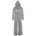 Tuta due pezzi grigio chiaro minimalista con felpa con cappuccio corta e pantaloni alti - S / Grigio