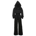 Set sportivo nero due pezzi da donna con felpa corta e pantaloni a gamba larga - S / Nero