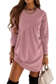 Detail of dusty rose long sleeve dress featuring asymmetric ruching and soft pleated texture - Pink