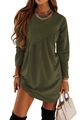 Detail of army green long sleeve dress featuring an asymmetric pleated patchwork design - S / Army Green