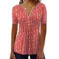 Women's summer V-neck short sleeve shirt with red polka dot pattern and button detail - S / Red