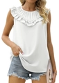 Détail du col à volants et design sans manches sur ce débardeur blanc en mousseline - XXL / Blanc