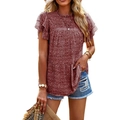 Dettaglio della camicetta in chiffon bordeaux con stampa leopardata e maniche a balze - S / Rosso