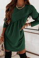 Detail of diagonal pleats and stitching on long-sleeved dark green knit dress - S / Dark Green
