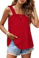 Close-up of red square neck smocked tank top featuring a ruffle detail shoulder strap - S / Red