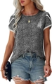 Damen Kurzarm Oberteil mit Spitzenbesatz und Polka-Dot Muster für einen eleganten Sommer - S / Schwarzer Polka Dot