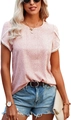 Rosa gepunktetes Kurzarm-T-Shirt für Damen mit eleganten weißen Spitzenbündchen - S / Rosa Punkt