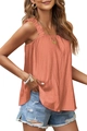Women's summer coral orange ribbed tank top with ruffle straps and loose A-line hem - Orange
