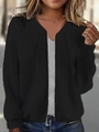 Detail of black cable knit cardigan with metallic zipper and textured ribbing finish - S / Black