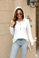Detailed close-up of white waffle knit texture and button neckline on hooded t-shirt - S / White