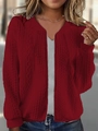 Close-up of red cable knit sweatshirt with metal zipper and ribbed cuffs on street background - S / Red