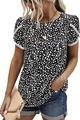 Women's black polka dot t-shirt featuring white lace trim on short sleeves and round neck - Black Floral