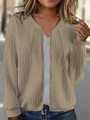 Detail of khaki cable knit cardigan showing zip-up front and textured woven pattern - S / Coffee