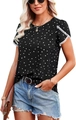 Women's black short sleeve t-shirt featuring heart polka dots and lace patchwork trim - Black Heart