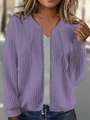 Detail of the purple cable-knit pattern and silver metal zipper on the long sleeve jacket - S / Purple