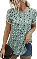 Sage green short sleeve polka dot top with white lace trimming and round neck - Green Polka Dot