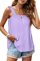 Detail of lavender ribbed tank top with ruffle straps and elastic pleated texture - S / Purple