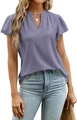 Short sleeve light purple eyelet embroidered V-neck top with ruffled sleeves and trim - Purple
