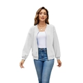 Detail der weißen Strickjacke mit Zopfmuster und Reißverschluss für Damen - S / Weiß