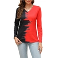 Dettaglio maglia a maniche lunghe con scollo a V e motivo patchwork a zig-zag rosso e nero - S / Nero Rosso