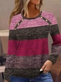 Detail of color-block striped long sleeve shirt with vintage buttons on the shoulder - S / Red