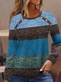 Detail of retro buttons and color-block striped fabric on long sleeve women's t-shirt - S / Blue