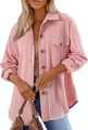 Dettaglio camicia rosa a maniche lunghe con trama verticale e bottoni in stile ambra - S / Rosa