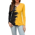 Dettaglio della maglia a maniche lunghe con scollo a V e contrasto a pennellata nera e gialla - S / Nero e Giallo