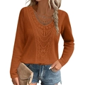 Top a maniche lunghe in maglia a nido d'ape caramello con elegante scollo in pizzo - S / Arancione