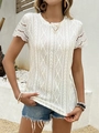 Detail of white hollow crochet knit texture and lace short sleeves on the t-shirt - S / Apricot