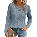 Maglia blu a maniche lunghe da donna in maglia a nido d'ape con pizzo all'uncinetto - S / Blu
