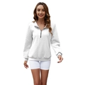 Women's white cable knit sweater featuring a quarter-zip collar and ribbed cuffs for autumn - S / White