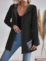 Detail of black cable knit hooded cardigan with zipper closure and warm winter texture - S / Black