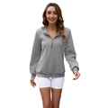 Women's grey knit sweater with half-zip stand collar and cable knit texture - S / Gray