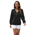 Women's black quarter-zip sweatshirt with textured knit pattern and round zipper pull - S / Black