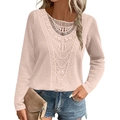 Top rosa a maniche lunghe da donna in maglia a nido d'ape con eleganti inserti in pizzo rosa - S / Rosa