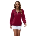 Women's burgundy quarter-zip sweatshirt with textured cable knit and ring zipper puller - Red
