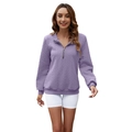 Women's light purple quarter-zip pullover with cable knit texture and ribbed cuffs - Purple