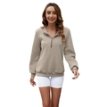 Women's beige cable knit sweater featuring a half-zip polo collar and long sleeves - Coffee