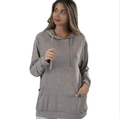 Detail of grey hooded sweatshirt featuring side pockets and adjustable drawstrings - S / Gray