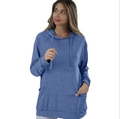 Close-up of blue marl fabric texture on long sleeve hooded sweatshirt with drawstring - S / Blue