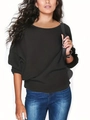 Dettaglio di un maglione a maglia con maniche a pipistrello e trama orizzontale - S / Nero