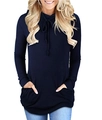 Detail view of deep blue hooded sweatshirt with drawstring neckline and functional pockets - S / Navy Blue
