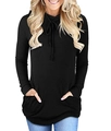Detail view of black long sleeve hoodie featuring drawstring neck and functional side pockets - S / Black