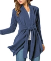 Detail of navy blue long sleeve cardigan with stylish front tie-knot waist detail - S / Blue