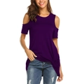 Dettaglio macro della t-shirt viola scuro con spalle scoperte, tessuto morbido e nodo - S / Viola