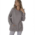 Oversized dark grey long sleeve crewneck sweatshirt with front kangaroo pocket for autumn - Gray